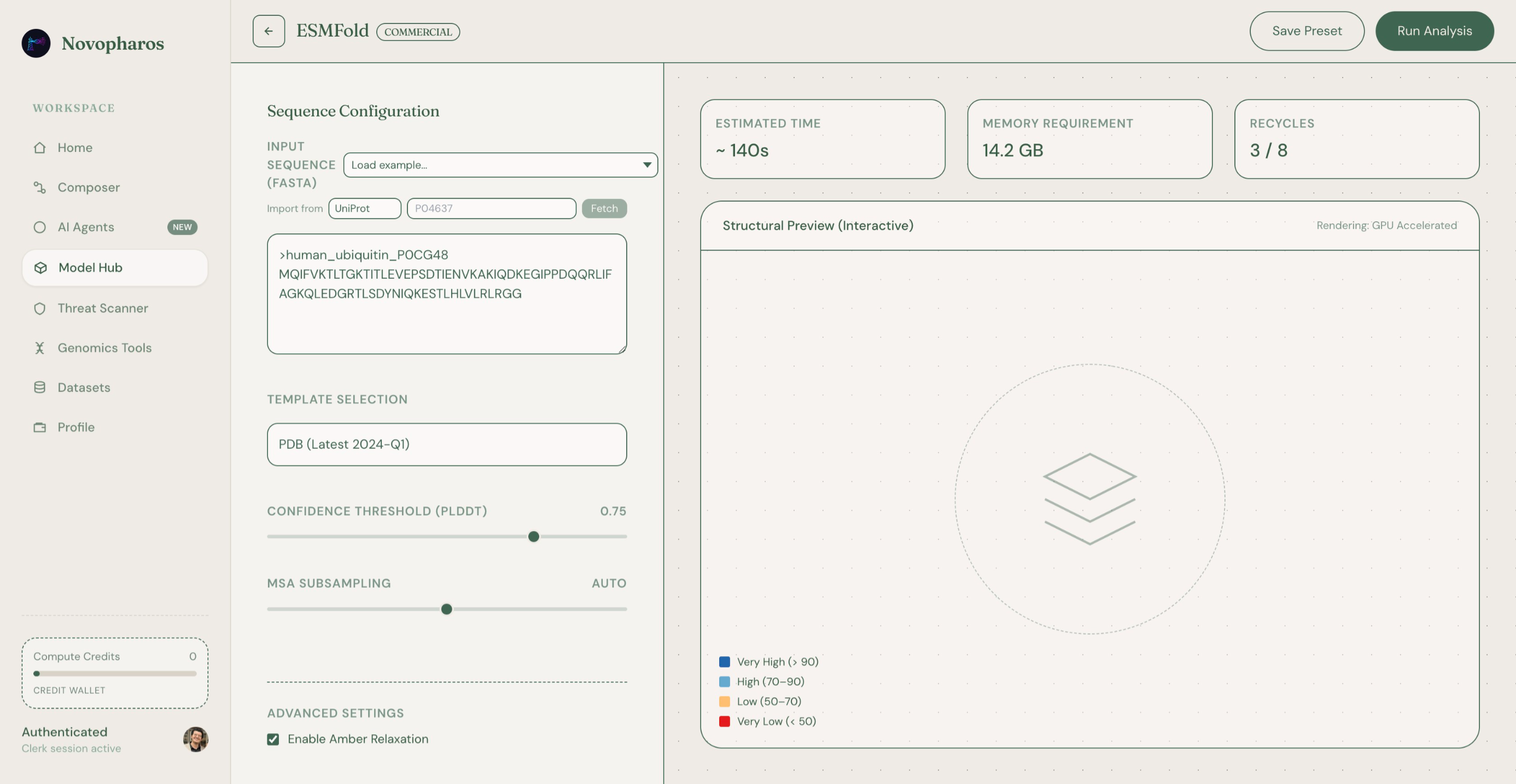 ESMFold sequence configuration dashboard
