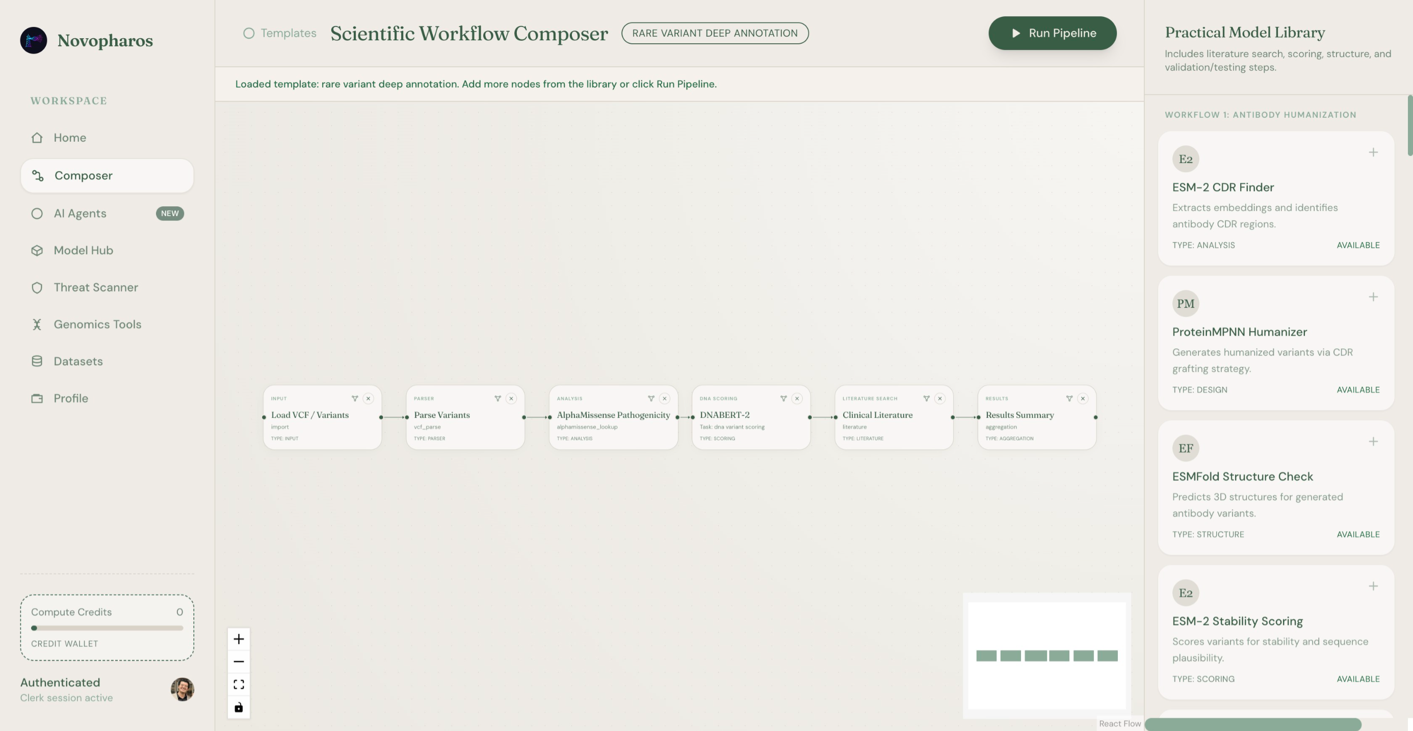 Scientific workflow composer dashboard